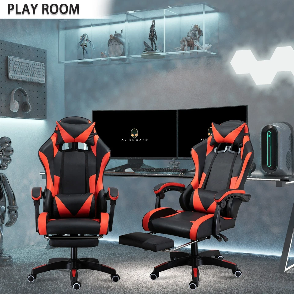 Gaming Chair Swivel Computer Racing Ergonomic Office Chair w/ Footrest Red