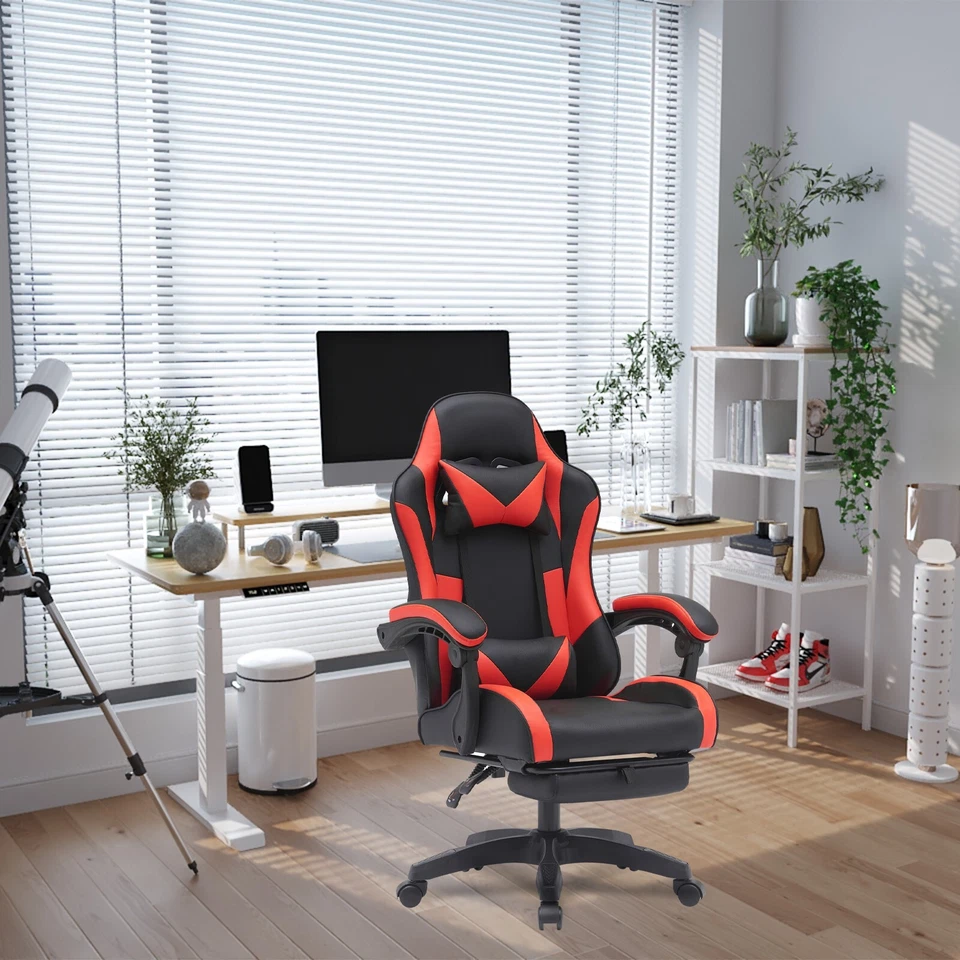 Gaming Chair Swivel Computer Racing Ergonomic Office Chair w/ Footrest Red