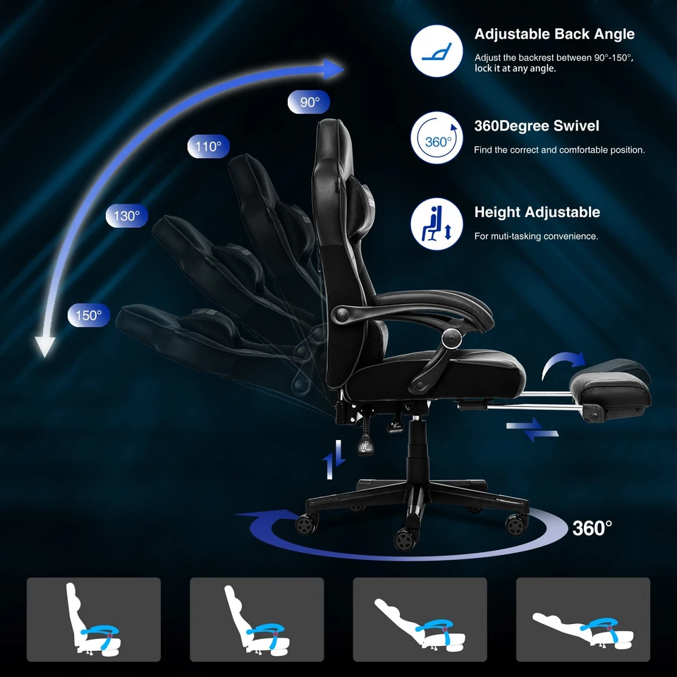 ELECWISH Gaming Chair Ergonomic Computer Office Chair Recliner Swivel Seat
