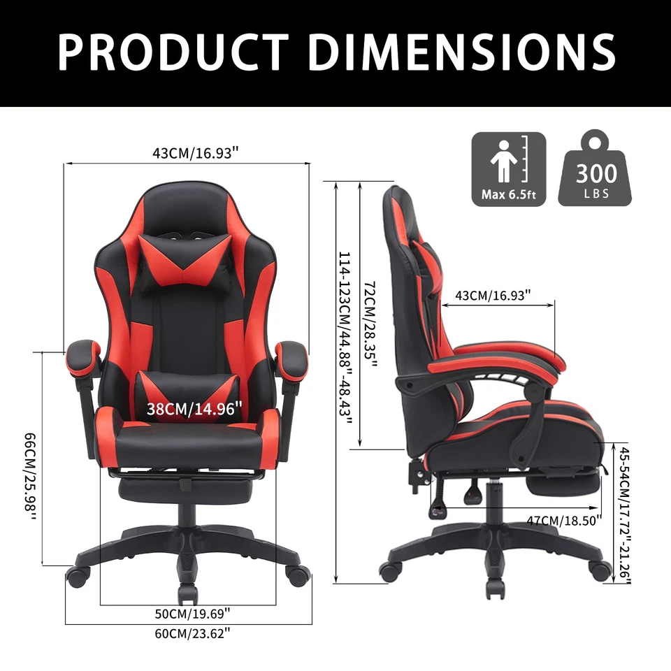 Gaming Chair Swivel Computer Racing Ergonomic Office Chair w/ Footrest Red